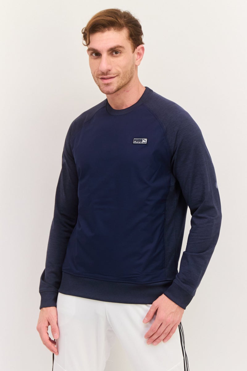 PUMA سويت شيرت رياضي للرجال بأكمام طويلة مناسب في الهواء الطلق، أزرق داكن - Image 1